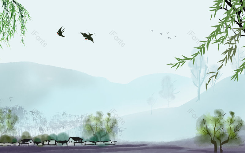 二十四节气春分节气绿色山水背景图设计,插画/手绘图,插画/手绘图库,插画/手绘图下载,插画/手绘